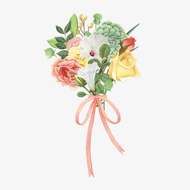 手绘手捧花束花朵图案免抠
