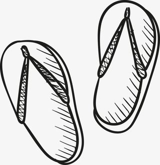 手绘黑白人字拖免抠