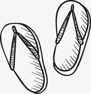 手绘黑白人字拖免抠