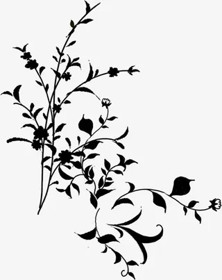 春天黑色树叶装饰植物免抠