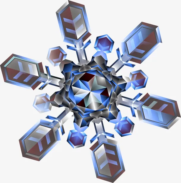 蓝色闪耀雪花片免抠