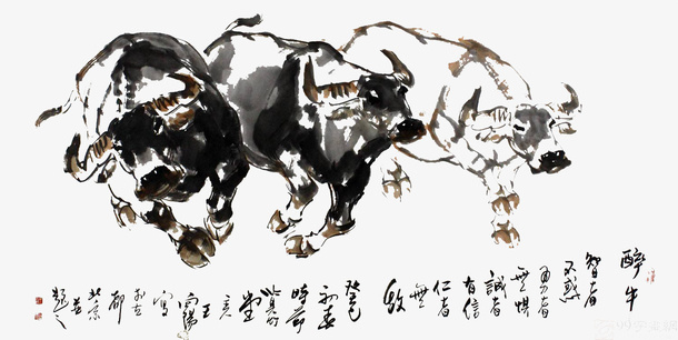 水墨装饰牛素材免抠