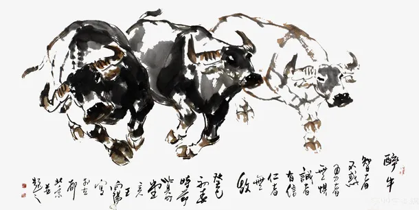 水墨装饰牛素材免抠