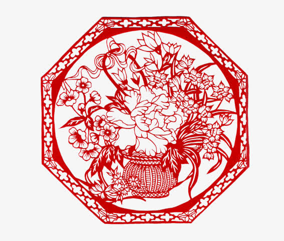 中国风鲜花剪纸免抠