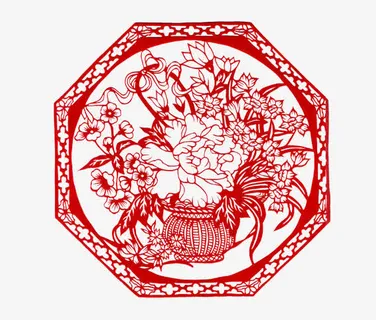 中国风鲜花剪纸免抠