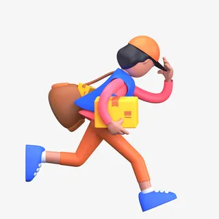 C4D背包男孩奔跑免抠