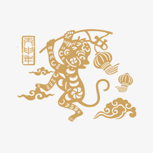 新年猴子灯笼通元素免抠