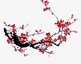 一枝红色的梅花免抠