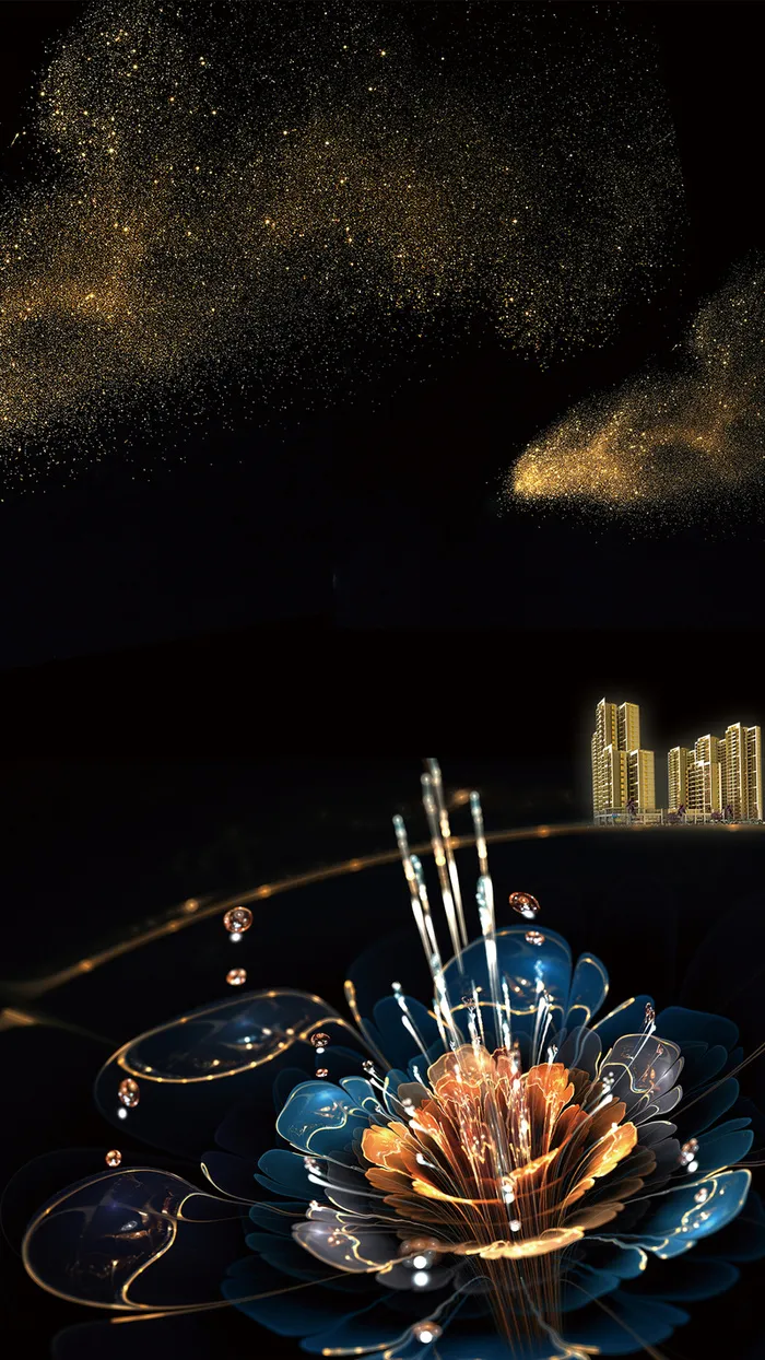黑色城市花朵星光背景高清