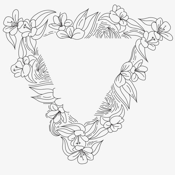 黑白线条花瓣边框免抠