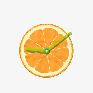 卡通手绘橙子时钟摆拍素材免抠