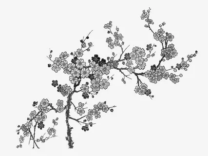 手绘黑色梅花树叶免抠