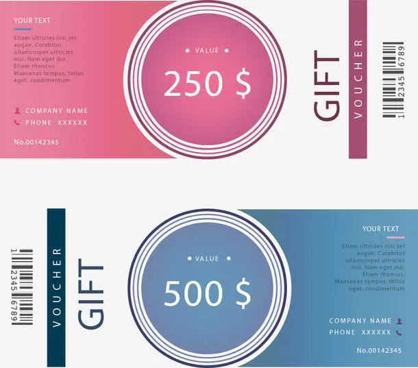 矢量手绘两张代金券免抠