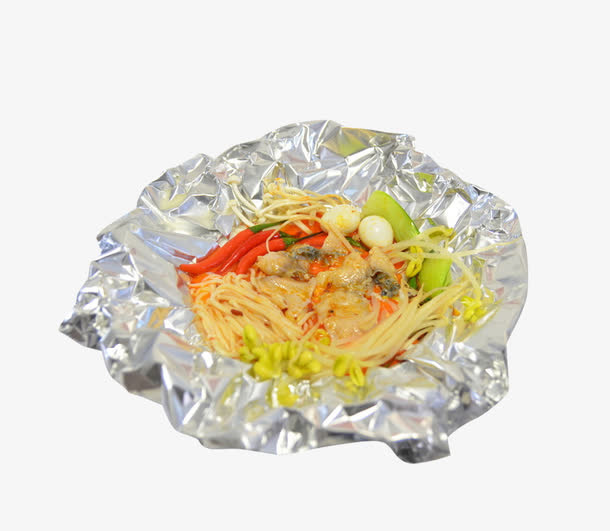 银色锡纸花甲粉食物素材免抠