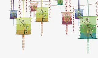 绿色中国风灯笼装饰图案免抠