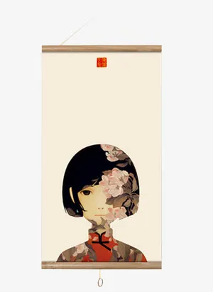中国风女孩挂画免抠