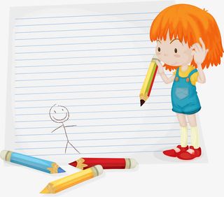 拿着笔准备在纸上作画的女孩免抠