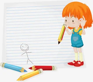 拿着笔准备在纸上作画的女孩免抠