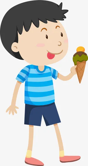 微笑卡通吃甜筒男孩免抠