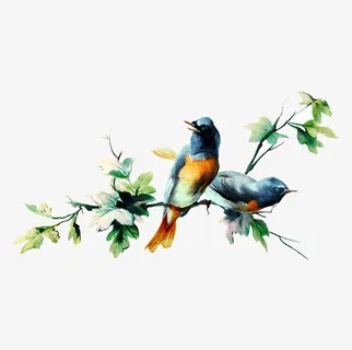 春天树枝上的小鸟。免抠装饰动物元素