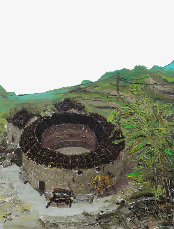 客家围龙屋手绘PNG免抠
