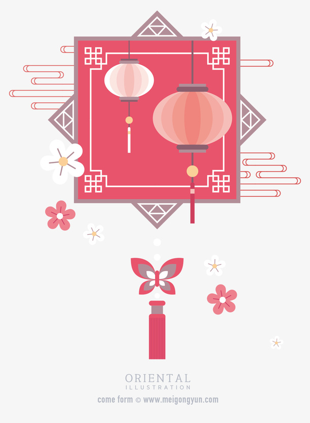 中国风灯笼手绘图免抠