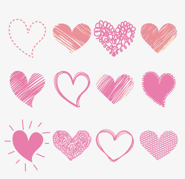 矢量粉色爱心合集免抠