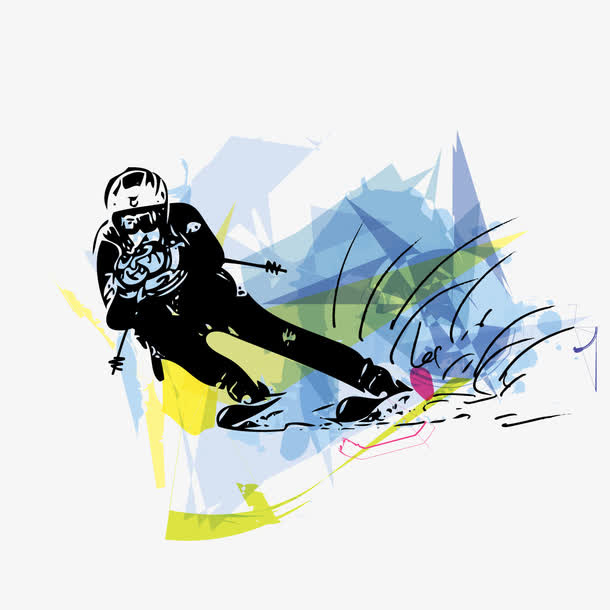 矢量水彩和滑雪橇的人免抠