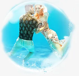 蓝色唯美情侣游玩图免抠