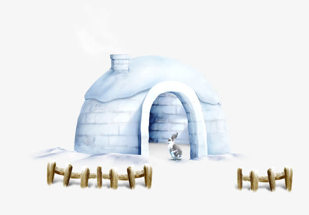 冬天雪景房子免抠