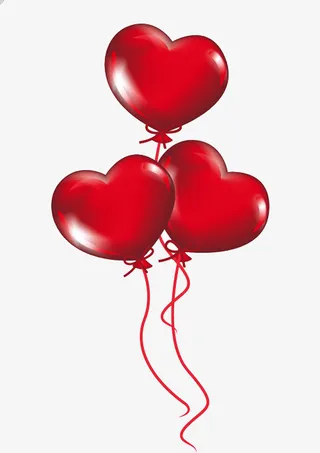 三个红色爱心气球免抠