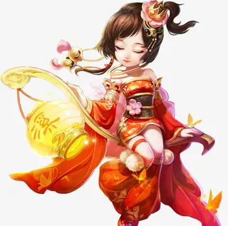 卡通立绘美少女拿着灯笼免抠
