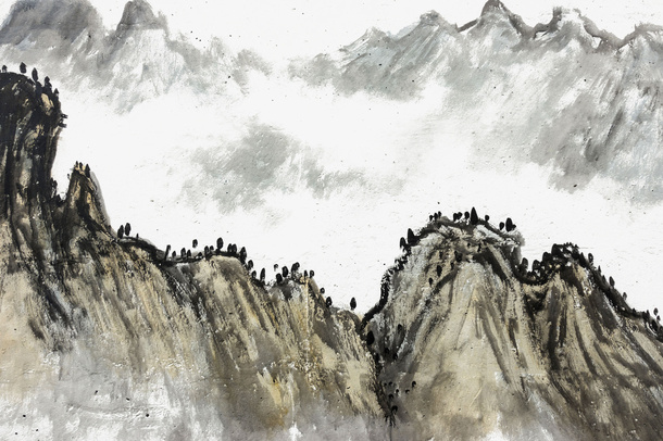 黑色艺术创意水墨山水画免抠