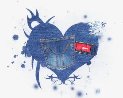 牛仔布料爱心装饰图案免抠