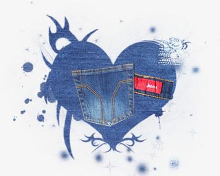 牛仔布料爱心装饰图案免抠