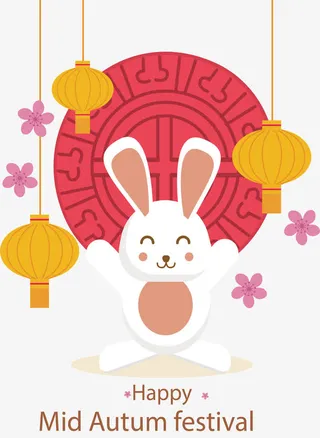 红色月饼小白兔免抠