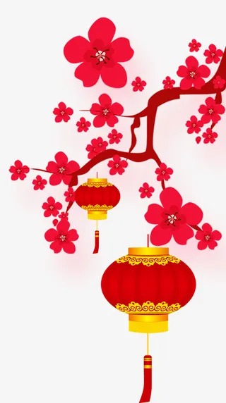 粉色中国风花枝灯笼免抠