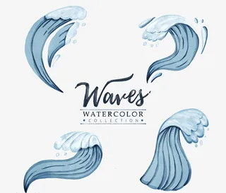国潮动漫手绘海浪水浪花免抠