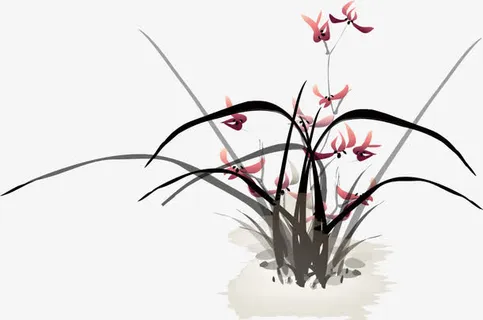 兰花燕子水墨免抠