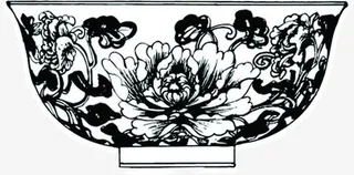 手绘牡丹花纹碗免抠