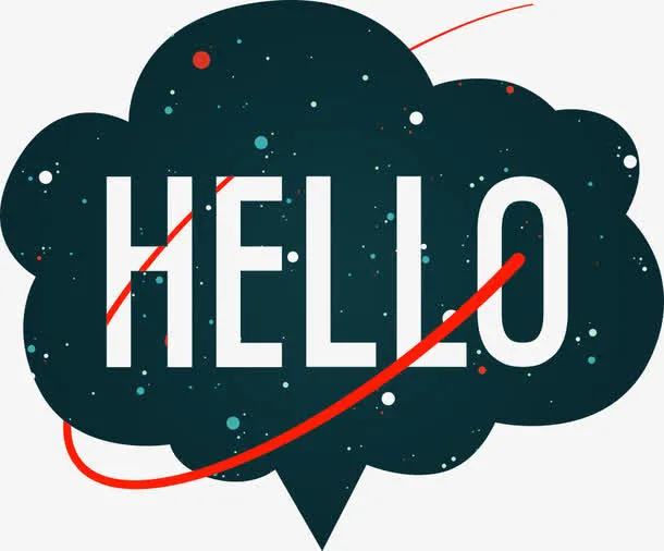 深绿色简约hello云朵艺术字免抠