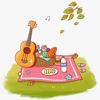 踏青郊游野餐手绘卡通素材免抠