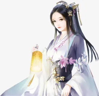 青衣提灯笼女子古风立绘免抠