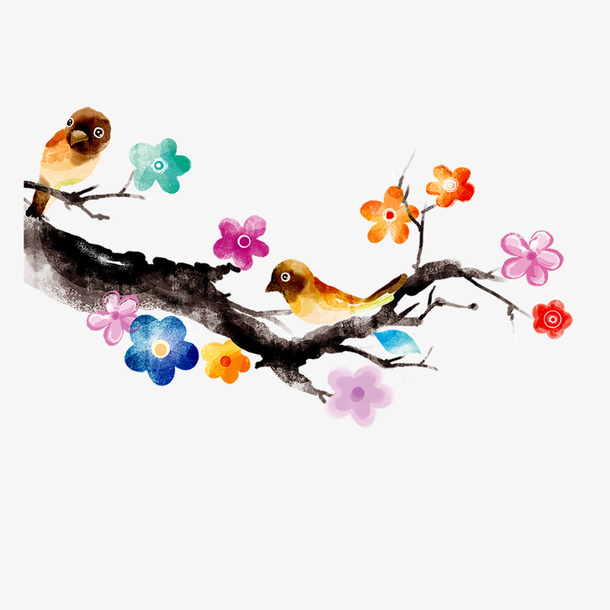 彩色梅花绘画元素免抠