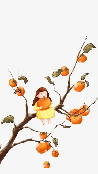 坐在柿子上女孩免抠