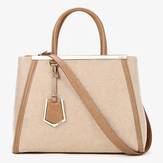 芬迪米色帆布配皮女式两用包免抠