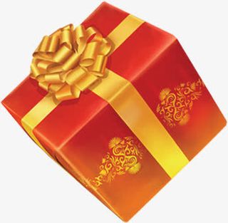 花纹底纹的红色礼盒及黄色丝带免抠