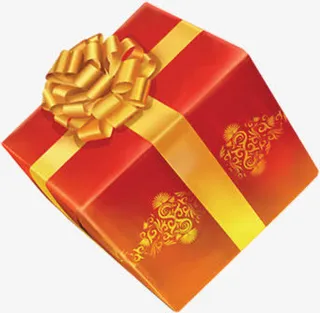 花纹底纹的红色礼盒及黄色丝带免抠