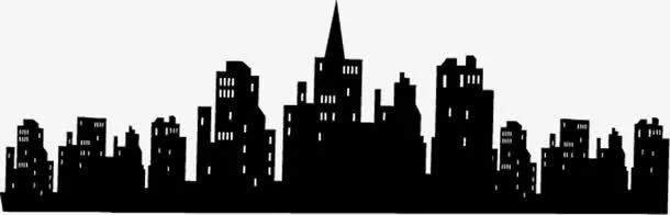 黑色城市剪影舞台灯光免抠