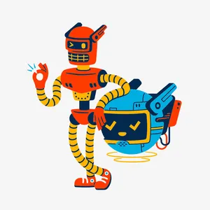 机器人，卡通，扫地，橙色免抠